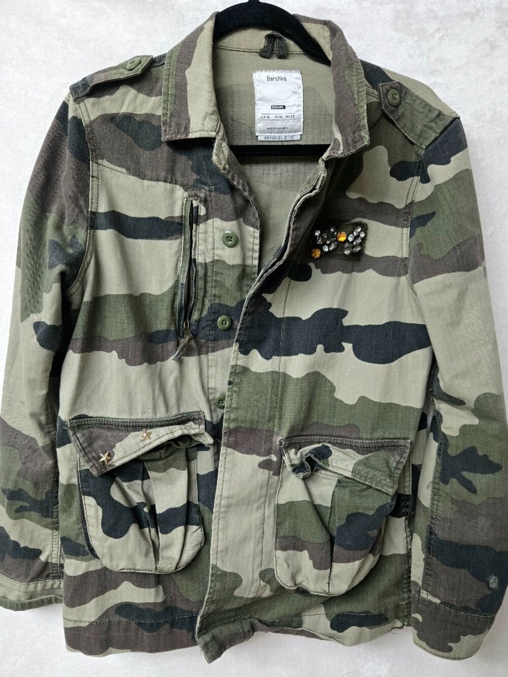 Bershka Camouflage Distressed Utility Jacket Gorpcore Streetwear Militarycore M